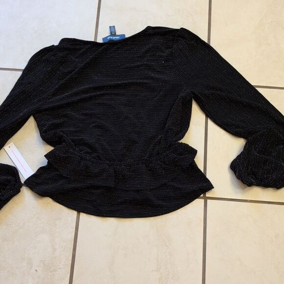 NWT ModCloth Layered In Luminosity black balloon long sleeve blouse metallic XS - Picture 9 of 10